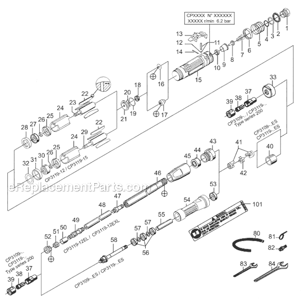 Page A Diagram and Parts List for CP3109-28ES 6151602100 Chicago Pneumatic Angle Grinder